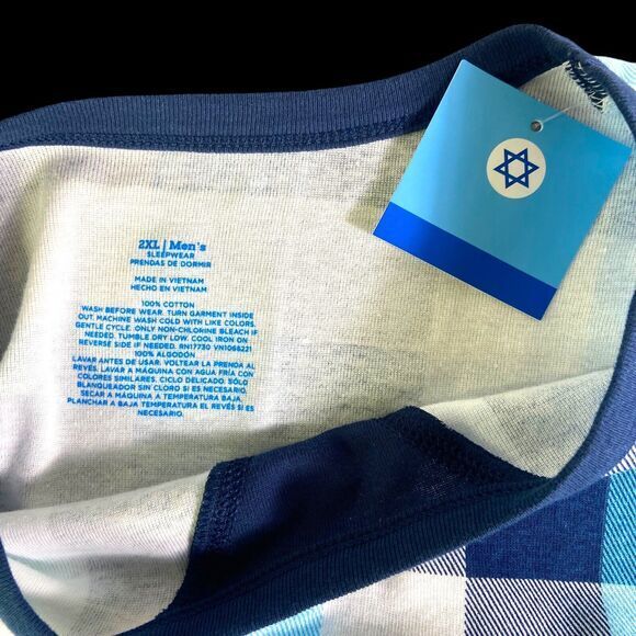 Sleepwear Pajama Top Shirt Men Blue Plaid Pullover Long Sleeve Size 2XL NWT - Picture 5 of 10